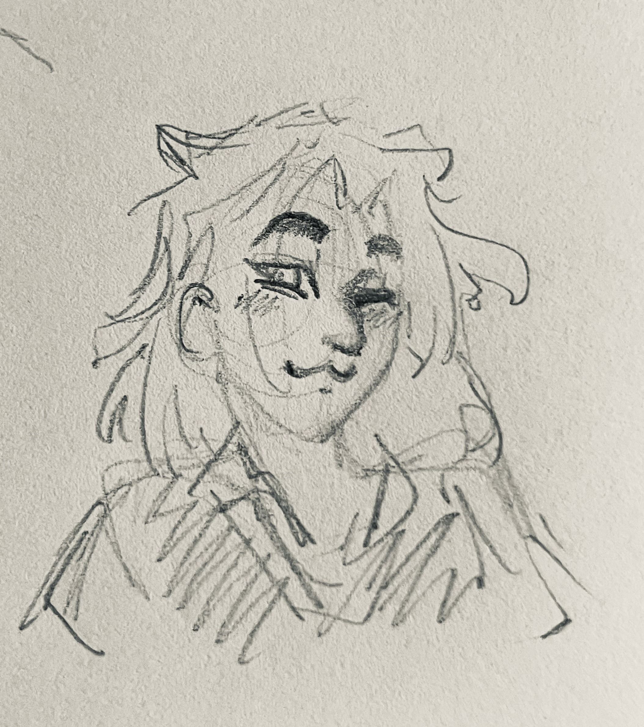 a sketch of girl owen making a mischievous face
