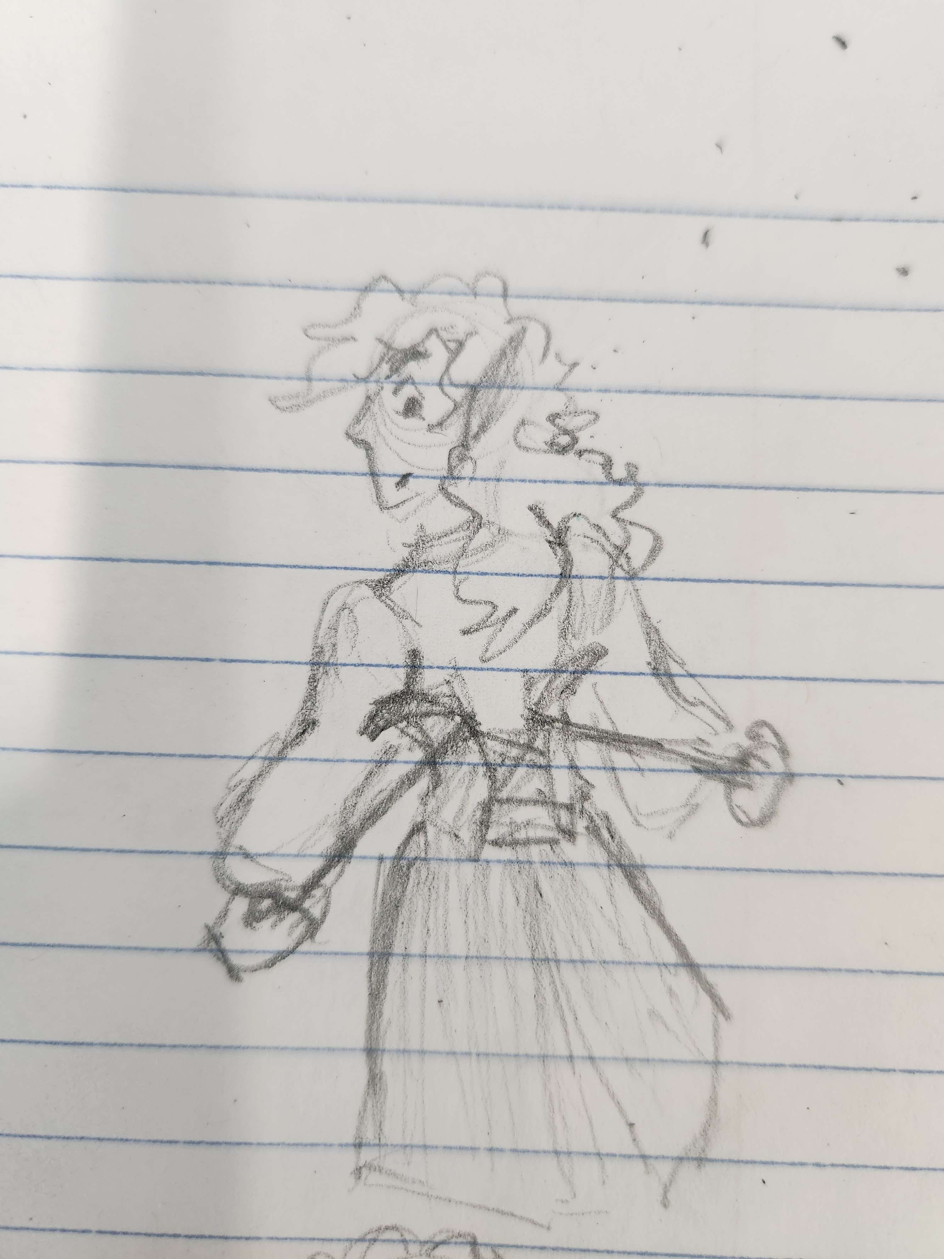 a sketch of owen struggling to lace a corset